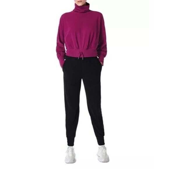 NWT Sweaty Betty Melody Luxe Fleece Pullover Pink Sweatshirt Sz Small Turtleneck - Picture 12 of 13